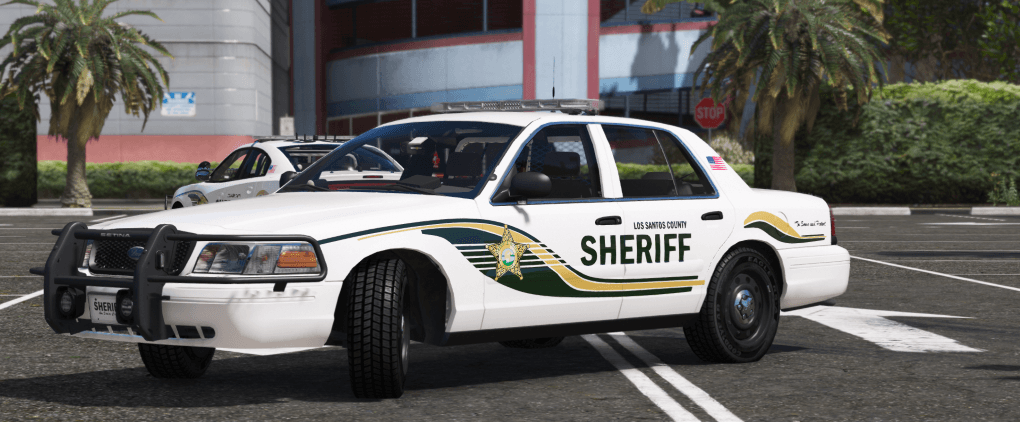 Streifenwagen des Los Santos County Sheriff Department vor einem Gebäude